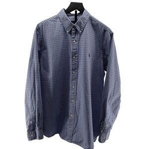 Ralph Lauren Mens XL Blue White Gingham Check Cotton Button Down Shirt Long Slve